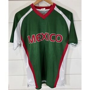 Vintage Green Red White Mexico Jersey V-Neck Soccer Made in Mexico Size Small S
